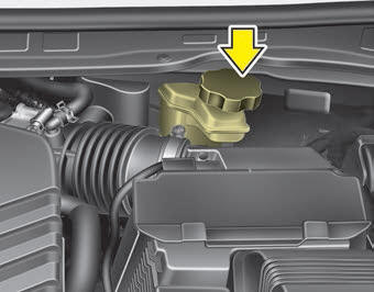 Kia Carnival: Checking the brake fluid level. Check the fluid level in the reservoir periodically. The fluid level should be
