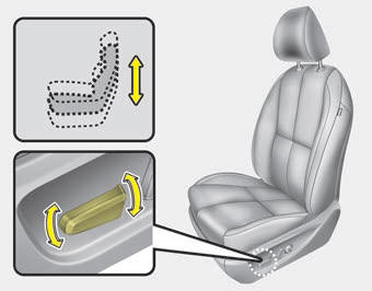 Kia Carnival: Front seat adjustment - power. Pull the front portion of the control switch up to raise or press down to lower
