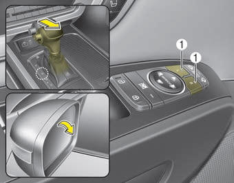 Kia Carnival: Outside rearview mirror. While the vehicle is moving rearward, the outside rearview mirror(s) will move
