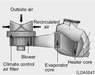 Kia Carnival: Climate control air filter. The climate control air filter installed behind the glove box filters the dust