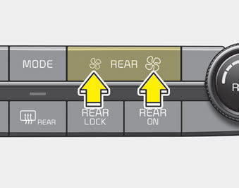 Kia Carnival: Rear climate control. Set the rear climate control selection (REAR ON) button to the ON position and